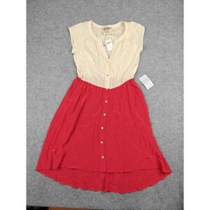 Presley Skye Shirt Dress Womens Large Silk‎ Colorblock Hi-Low Cap Sleeve New